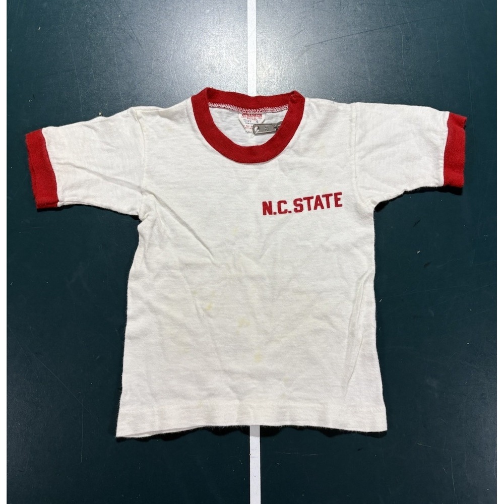 Vintage 60s NC State Champion Running Man Ringer Tee T-Shirt Size 4T Toddler